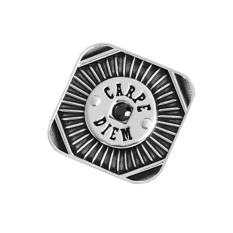 MARLU- Piastrina quadrata carpe diem con zircone nero changy