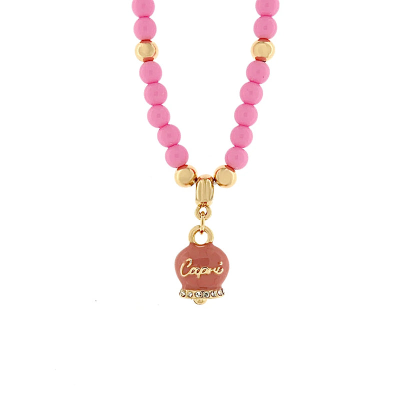 BY SIMON- COLLANA CON PERLINE E CAMPANELLINA SMALTATA ROSA