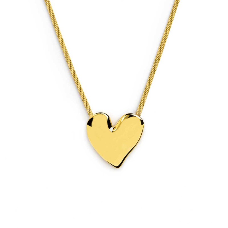 MARLU- Collana catena mesh con cuore irregolare martellato