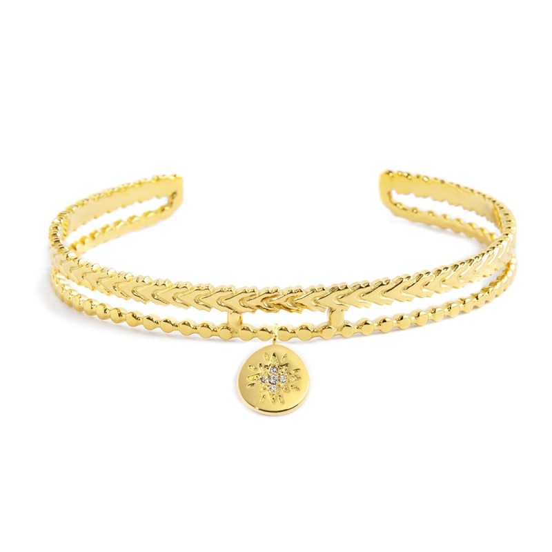 MARLU- Bracciale rigido medaglietta rosa dei venti pendente