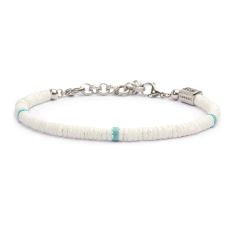 MARLU- Bracciale con dischetti conchiglie bianche e turchesi