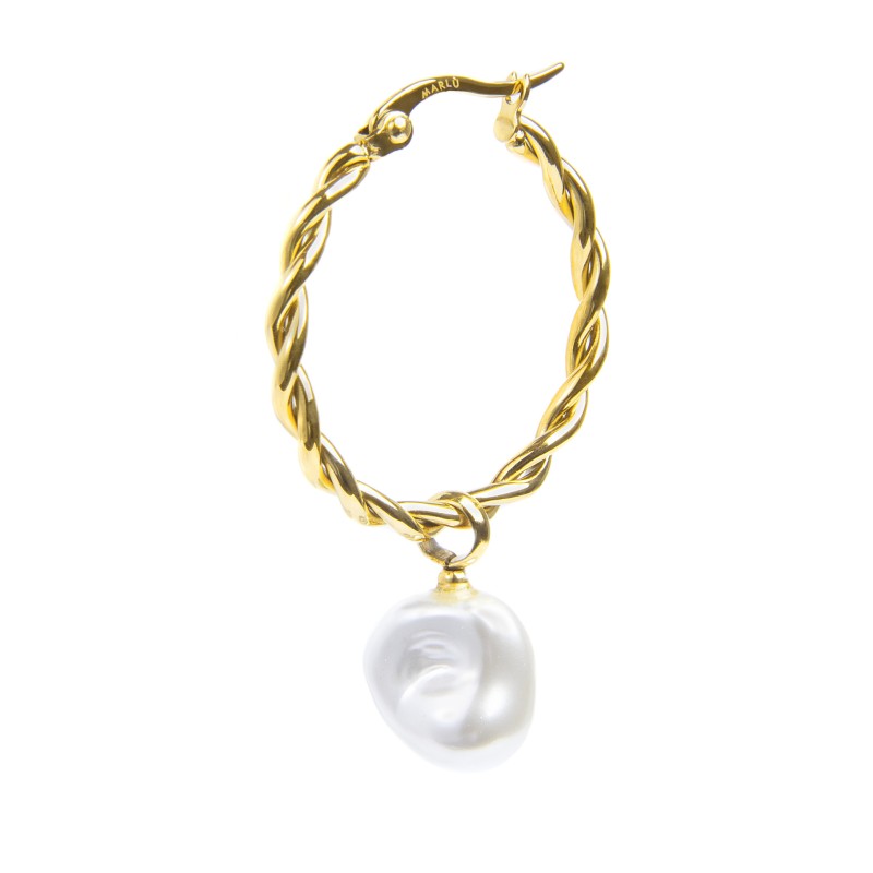 MARLU- Orecchino a cerchio 2,7cm con perla pendente
