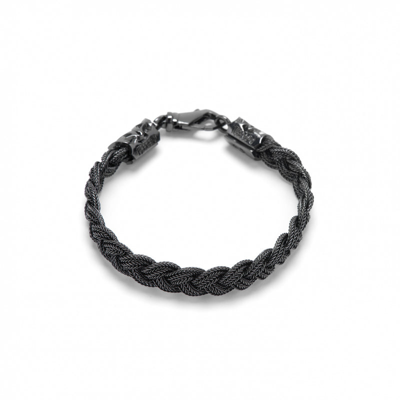 LUCA BARRA - BRACCIALE TRECCIA FLAT NERO