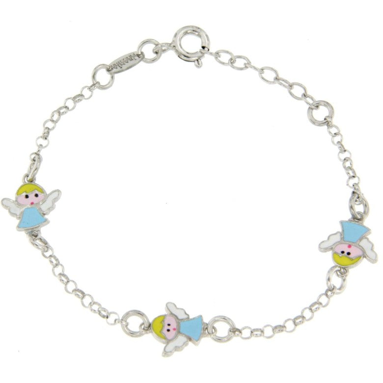 LUCA BARRA-BRACCIALE BABY" IN ARGENTO 925 CON 3 ANGELI AZZURRI