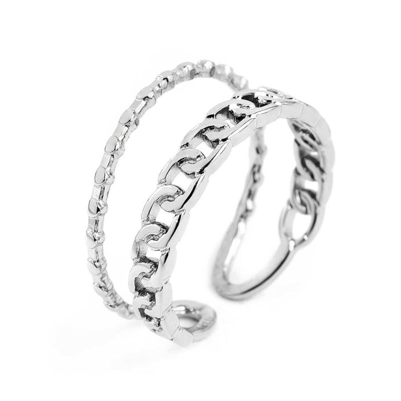 MARLU- Anello doppia fascia trama puntinata e grumetta