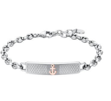 LUCA BARRA-BRACCIALE UOMO IN ACCIAIO CON ANCORA IP ROSE