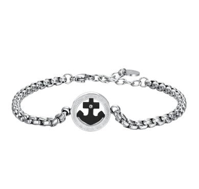 LUCA BARRA-BRACCIALE UOMO IN ACCIAIO ANCORA IP NERO