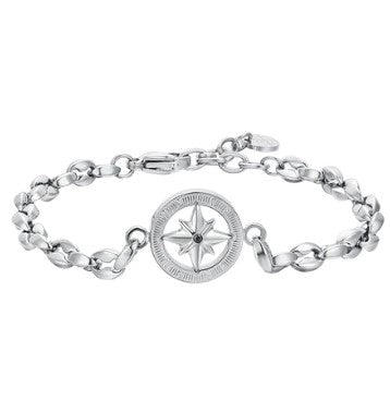 LUCA BARRA-BRACCIALE UOMO IN ACCIAIO CON ROSA DEI VENTI