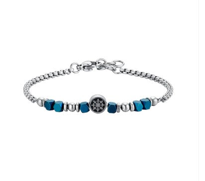 LUCA BARRA-BRACCIALE BAMBINO IN ACCIAIO CON EMATITE BLU E TIMONE
