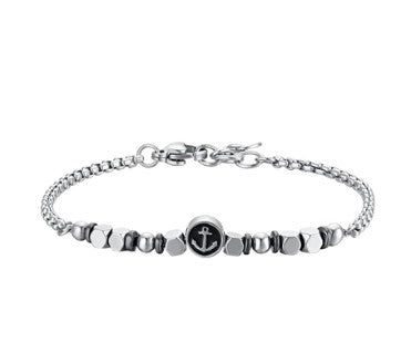 LUCA BARRA-BRACCIALE BAMBINO IN ACCIAIO CON EMATITE GRIGIA ED ANCORA
