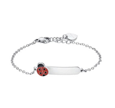 LUCA BARRA-BRACCIALE BAMBINA PERSONALIZZABILE IN ACCIAIO CON COCCINELLA