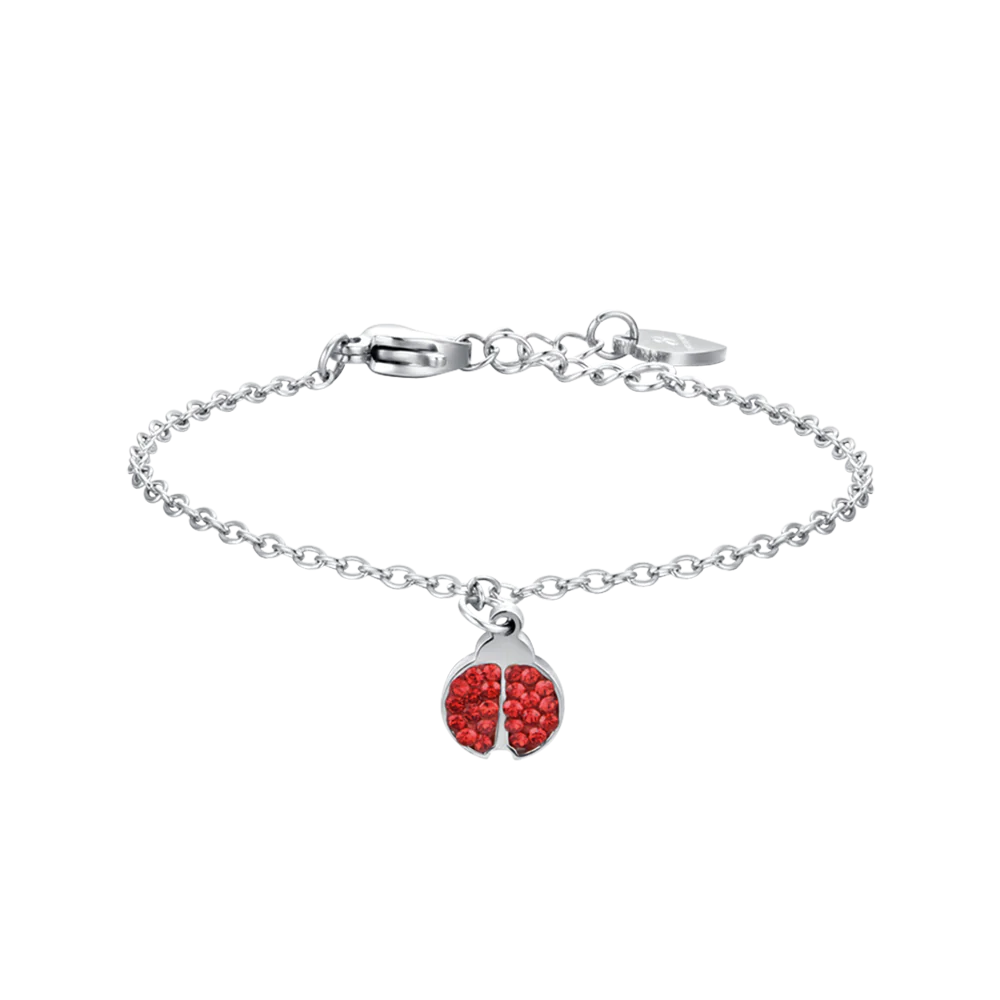 LUCA BARRA-BRACCIALE BAMBINA IN ACCIAIO CON COCCINELLA E CRISTALLI ROSSI