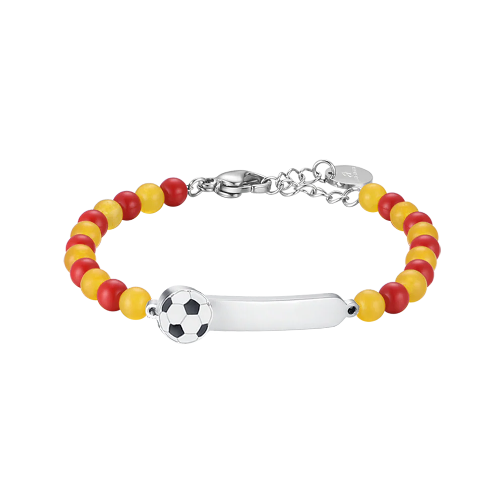 LUCA BARRA-BRACCIALE BAMBINO IN ACCIAIO CON PIETRE ROSSE E GIALLE