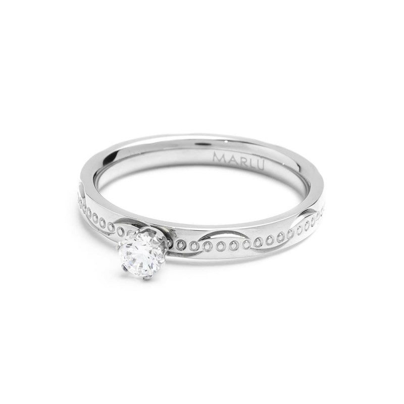 MARLU- Anello texture cerchi con zircone centrale