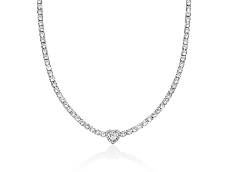 KIARA-Collana con Cuore Bianco e Zirconi