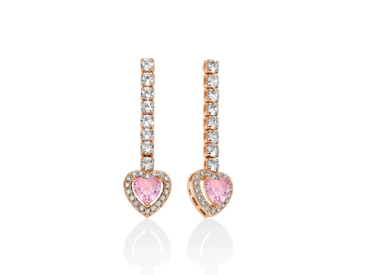Orecchini Basik Pendenti Cuore Rosa con Zirconi KERD2047R