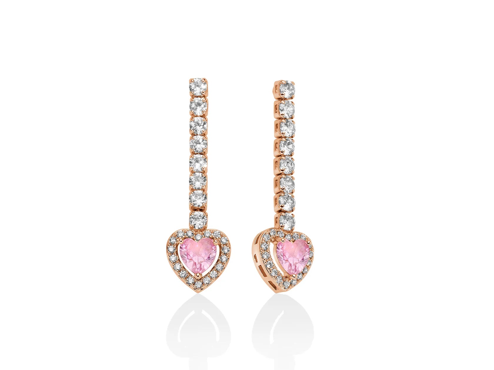 Orecchini Basik Pendenti Cuore Rosa con Zirconi KERD2047R