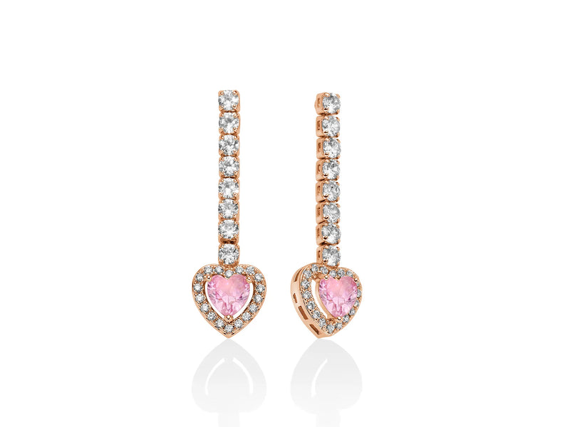 Orecchini Basik Pendenti Cuore Rosa con Zirconi KERD2047R