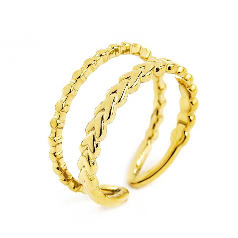 MARLU- Anello doppia fascia trama puntinata e chevron