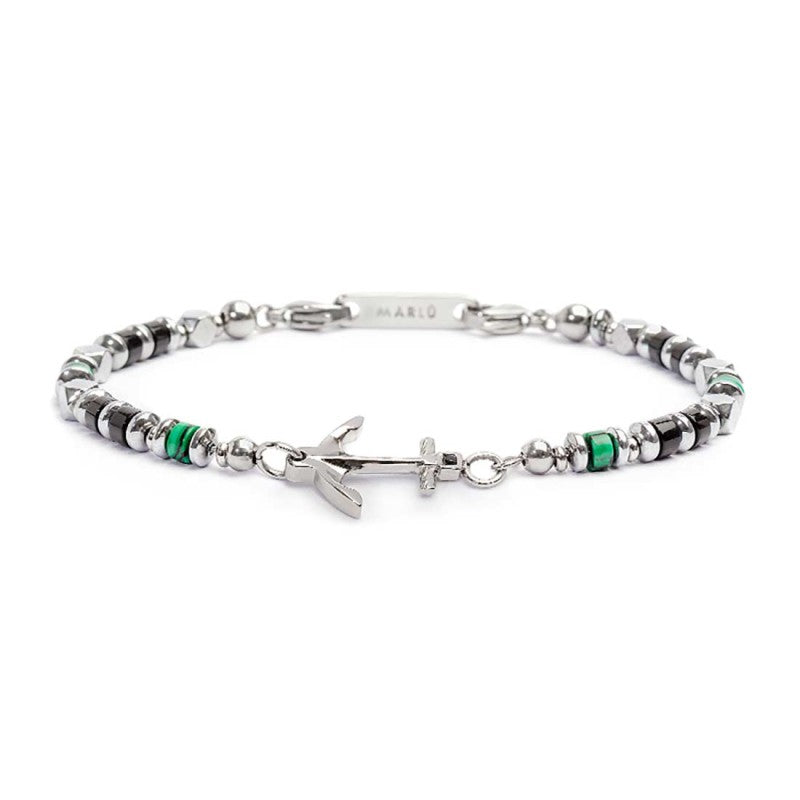 MARLU- Bracciale con ancora elementi in malachite ed onice nera