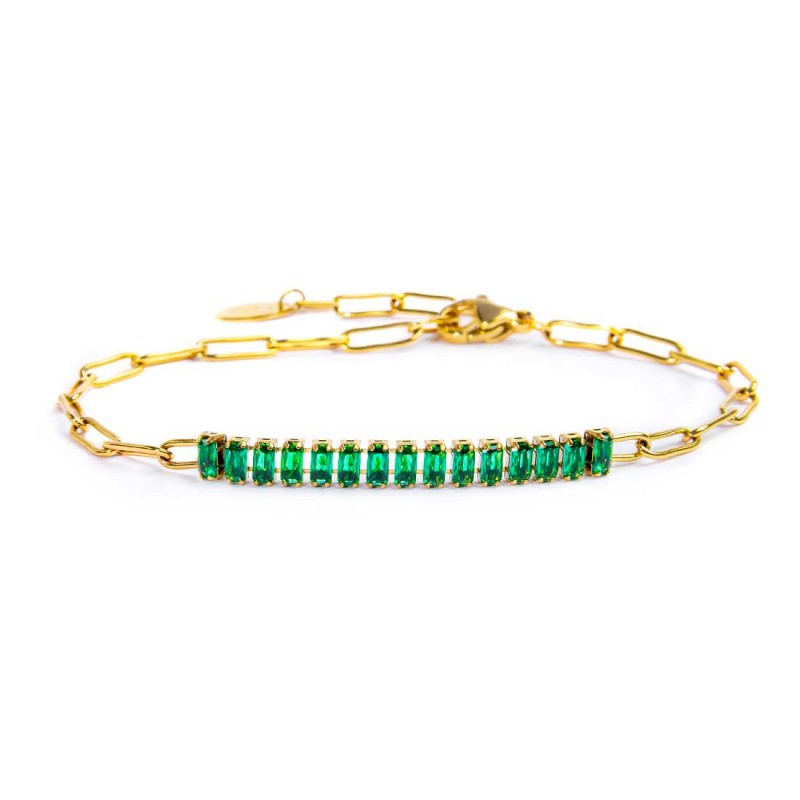 MARLU- Bracciale catena con tennis cristalli baguette centrali