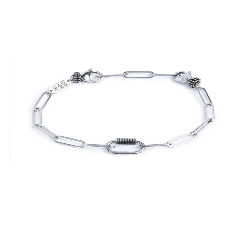 MARLU- Bracciale catena a maglia larga diamantata con elemento ovale al centro in black oil