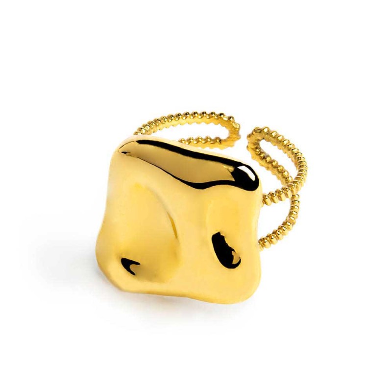 MARLU- Anello doppia fascia con quadrato irregolare martellato