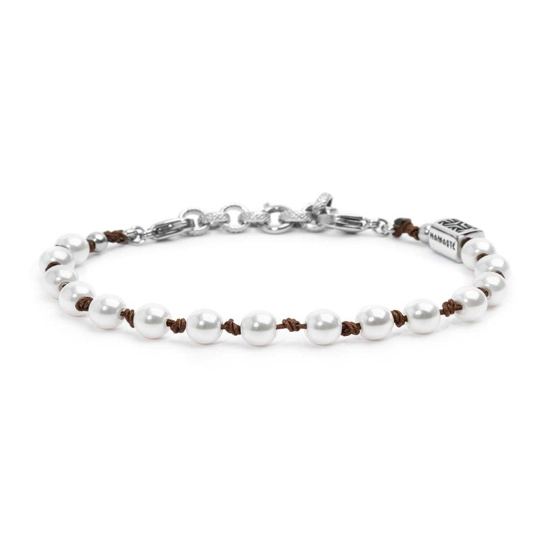 MARLU- Bracciale cordino marrone con perle 6mm