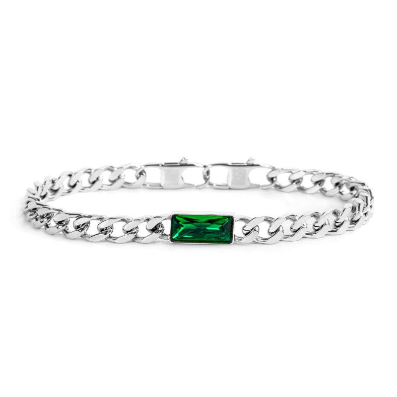 MARLU- Bracciale catena grumetta con cristallo baguette centrale
