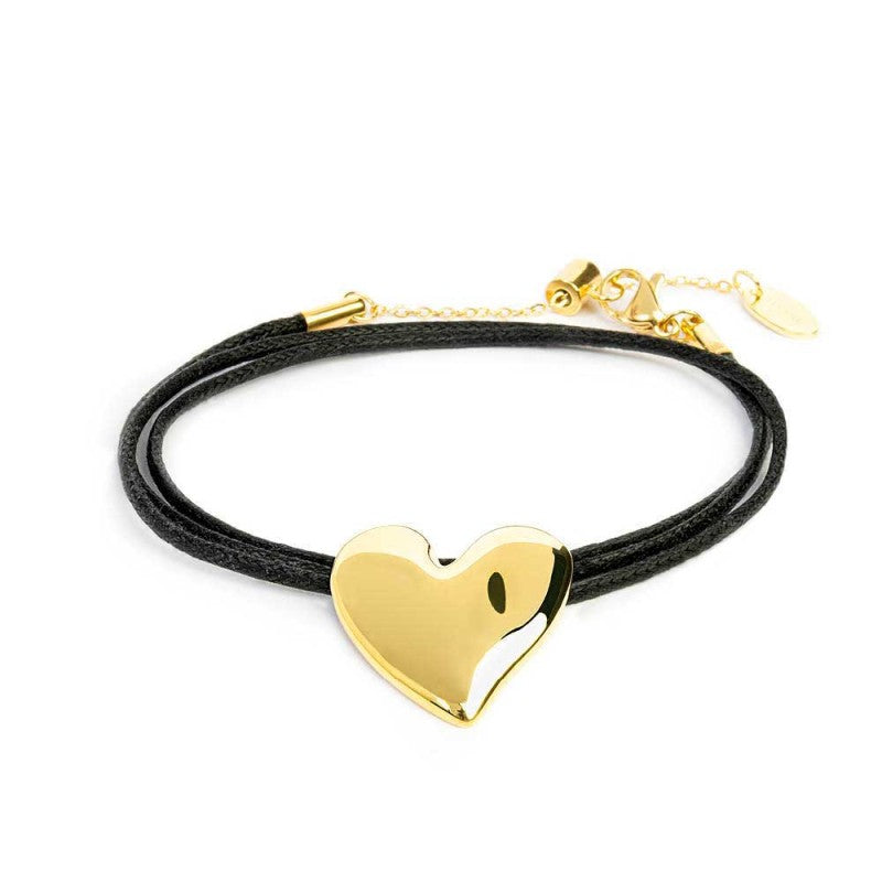 MARLU-Bracciale triplo filo con cordino cerato con cuore irregolare