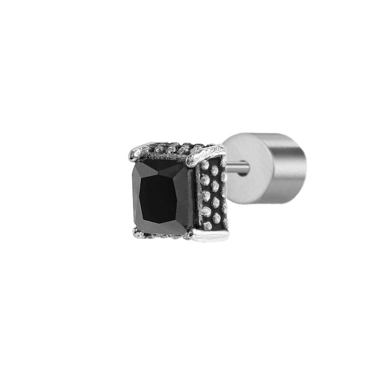 MARLU- Orecchino a lobo con zircone nero quadrato 0,34mm