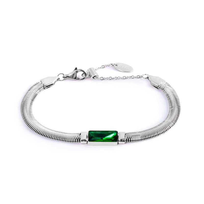 MARLU- Bracciale catena snake con cristallo baguette centrale