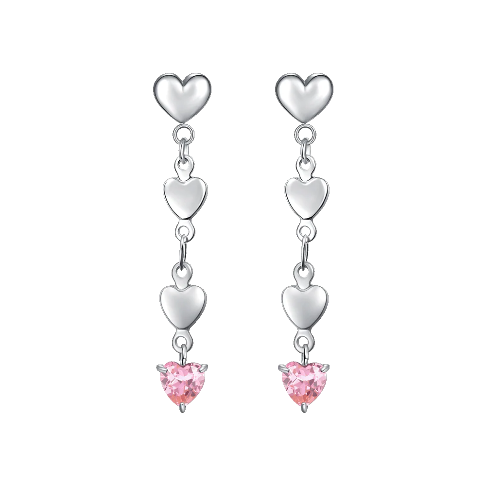 Luca Barra- ORECCHINI DONNA IN ACCIAIO CON CUORI E ZIRCONE ROSA