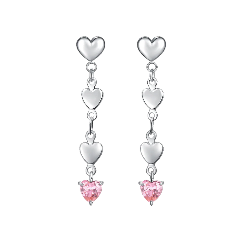 Luca Barra- ORECCHINI DONNA IN ACCIAIO CON CUORI E ZIRCONE ROSA