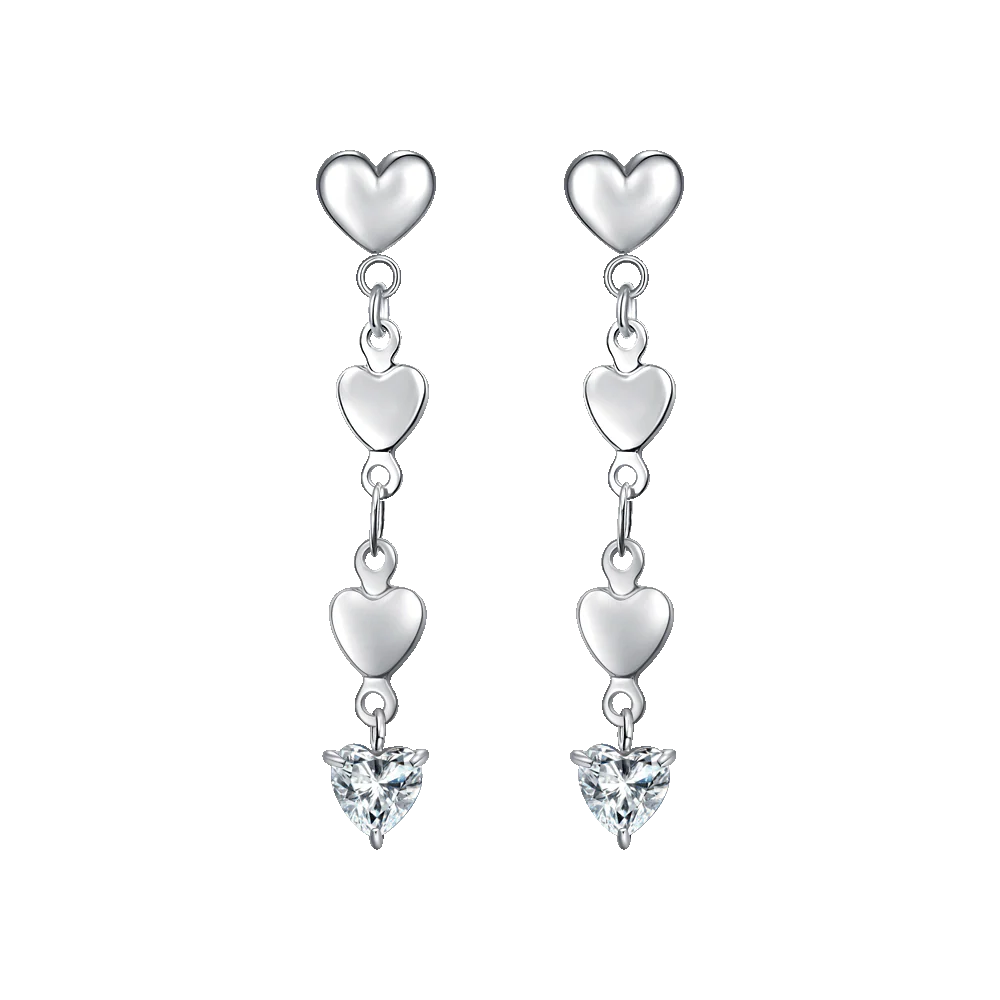 ORECCHINI DONNA IN ACCIAIO CON CUORI E ZIRCONI BIANCHI - OK1423