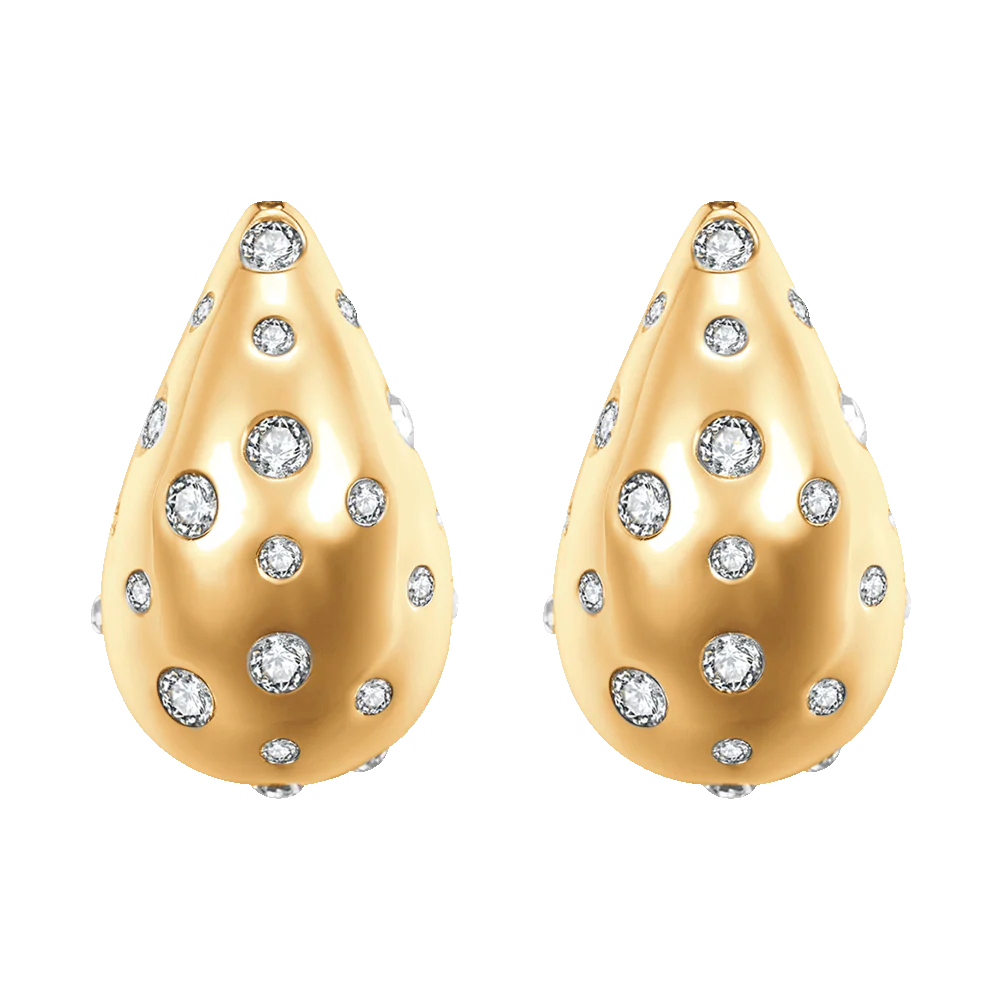 ORECCHINI DONNA GOCCIA IN ACCIAIO E IP GOLD CON CRISTALLI BIANCHI - OK1442