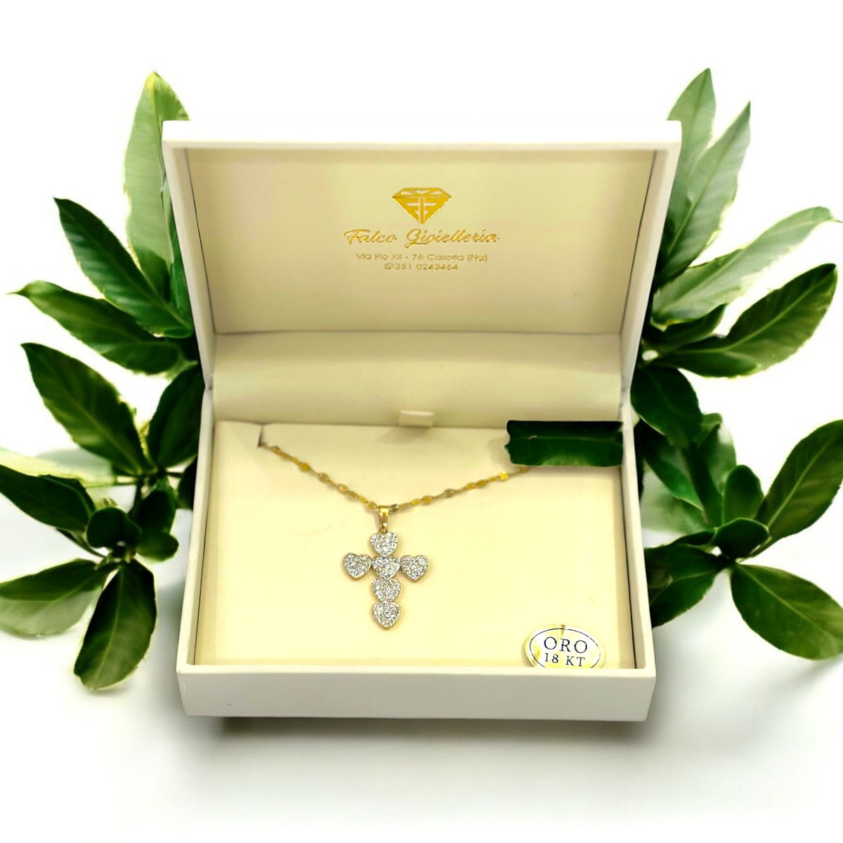 Collana in oro croce cuore - Oro18kt* - 2,5 gr