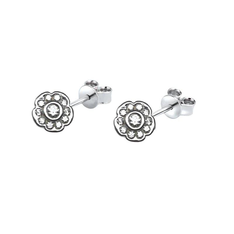 FALCO GIOIELLI - Orecchini in Oro bianco con Fiore e Punti Luce - Oro18kt - 2,5 gr.