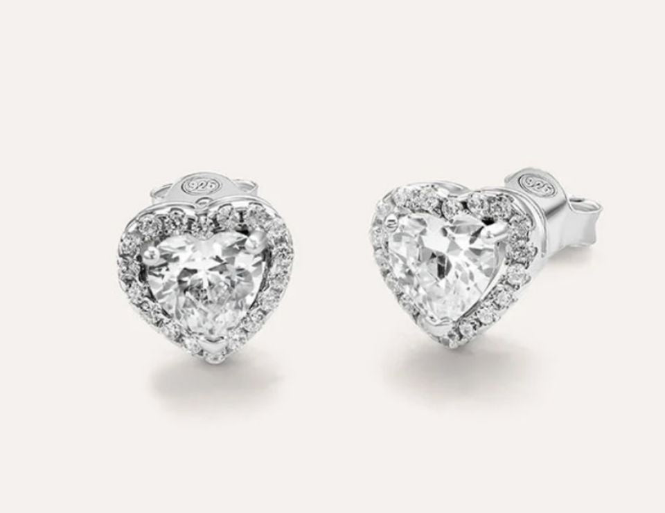 PREZIOSI ARGENTO 925 - ORECCHINI IN ARGENTO CUORE CON ZIRCONI BIANCHI