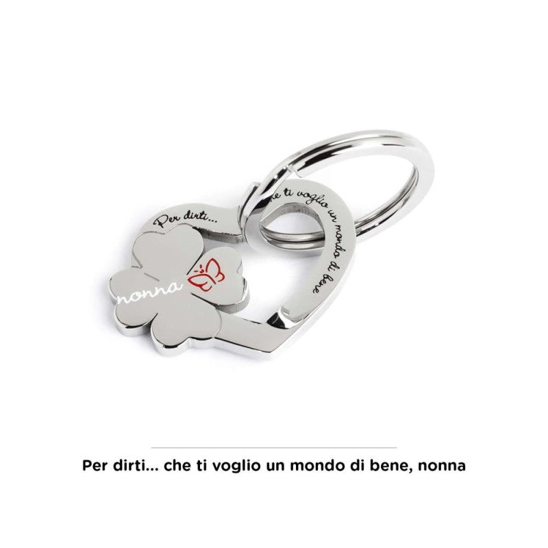 MARLU- Portachiavi nonna cuore con quadrifoglio