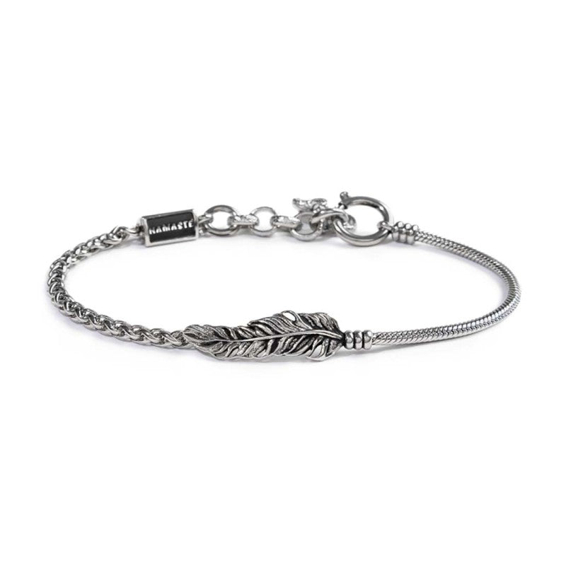 MARLU- Bracciale con piuma con catena snake e sonaglio