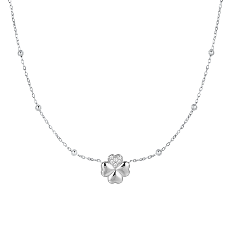 LUCA BARRA-LUCA BARRA-COLLANA DONNA IN ACCIAIO CON QUADRIFOGLIO E PUNTI LUCE IN ZIRCONE BIANCO