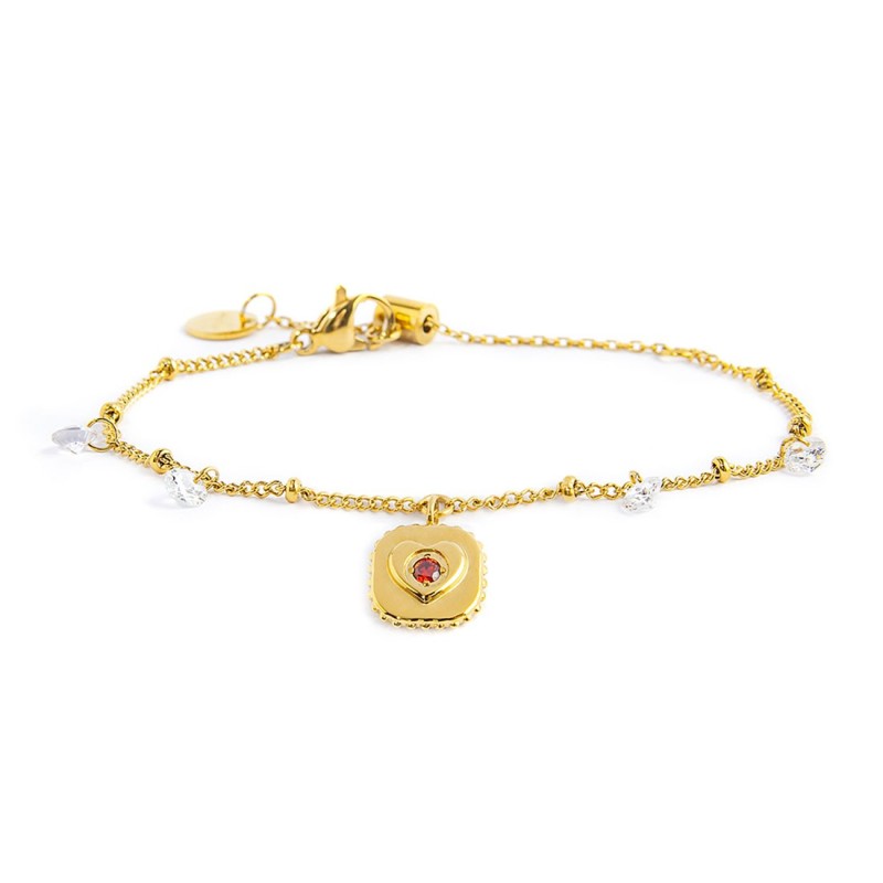 MARLU- Bracciale piastrina cuore pendente e zirconi