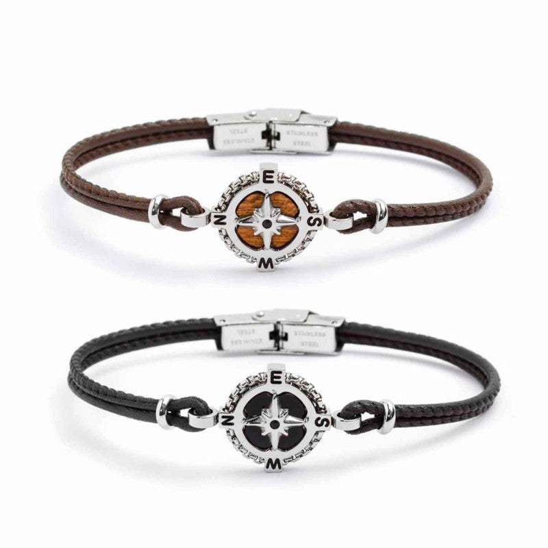 MARLU- Bracciale in pelle con rosa dei venti