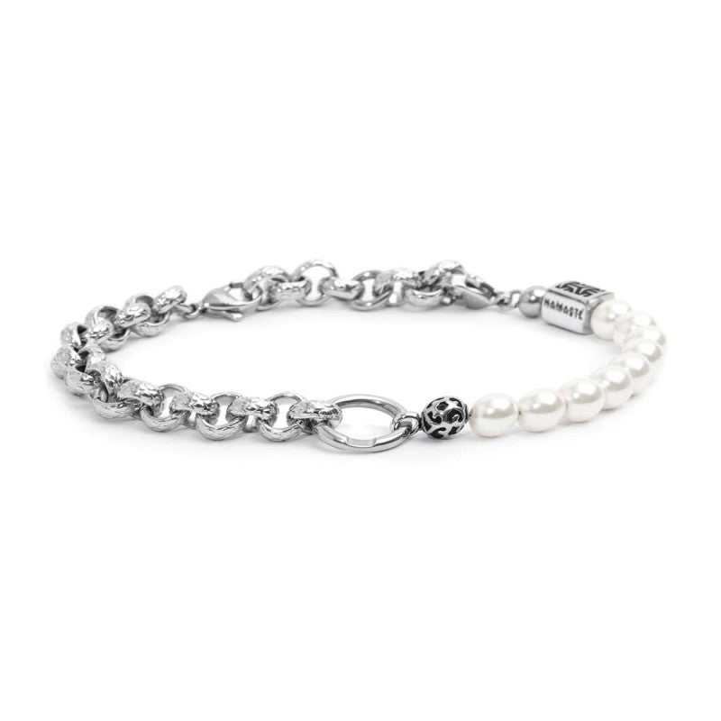 MARLU- Bracciale catena rolò con trama e perle