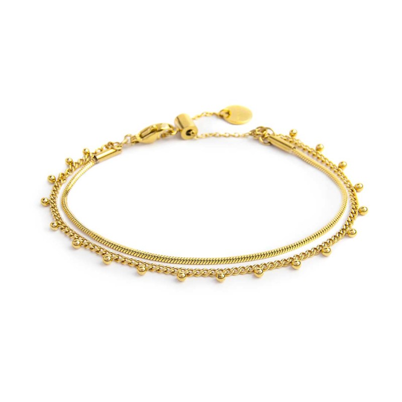MARLU- Bracciale doppia catena snake e grumetta con sfere
