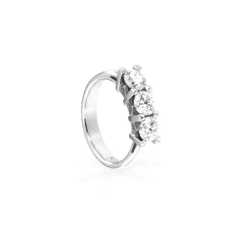 FALCO GIOIELLI - Anello Trilogy in Oro Bianco con Zirconi - Oro18kt - 2,2 gr.
