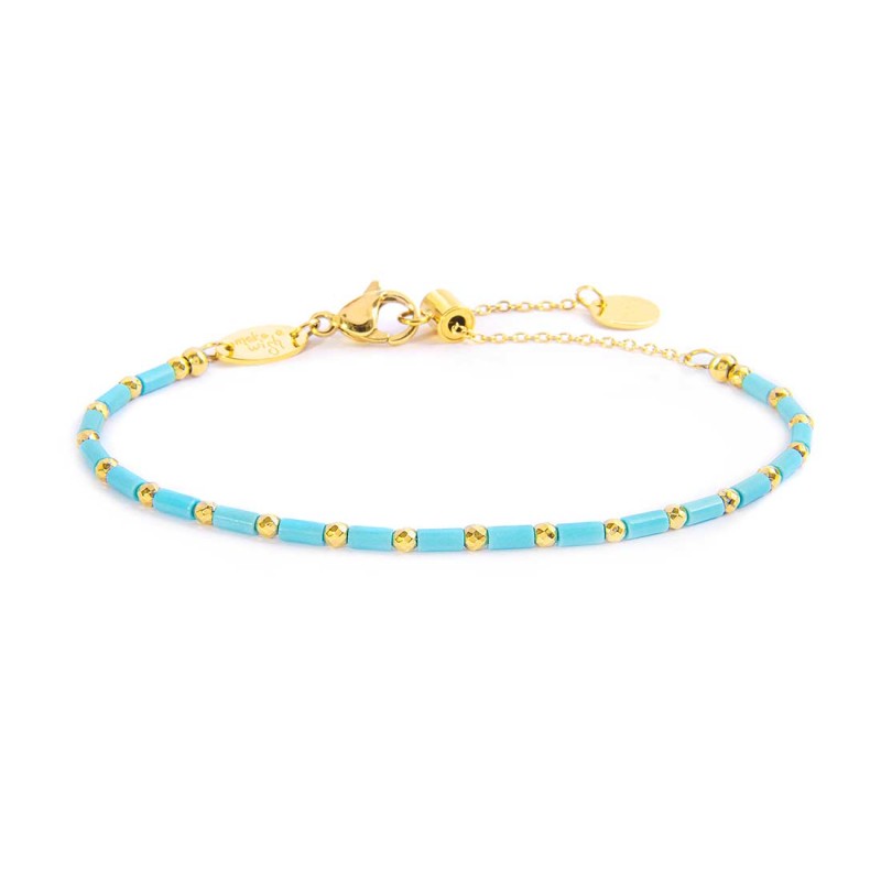 MARLU- Bracciale con perline a tubo turchesi ed ematite