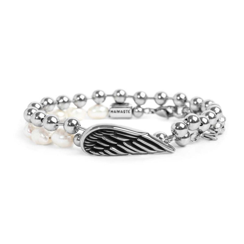 MARLU-Bracciale catena doppio giro perle e sfere con ala