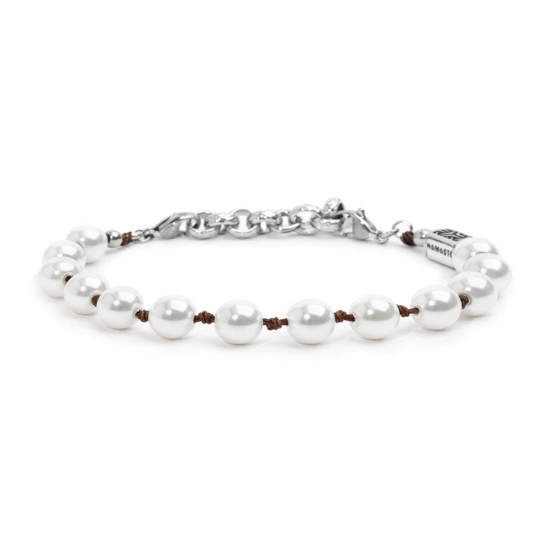 MARLU- Bracciale cordino marrone con perle 8mm